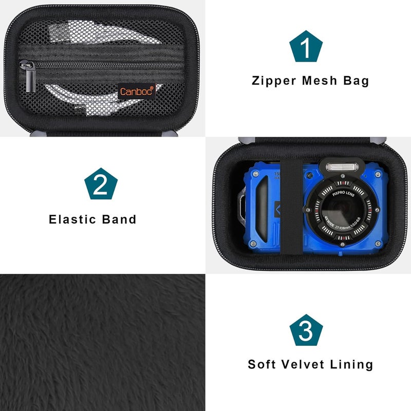 Canboc Carrying Case for Kodak PIXPRO WPZ2 Rugged Waterproof Digital Camera, Mesh Pocket fits USB Cable, Black (Case Only) - Image 5